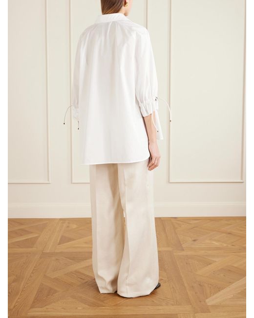 Max Mara White Tie-Detailed Cotton-Poplin Blouse