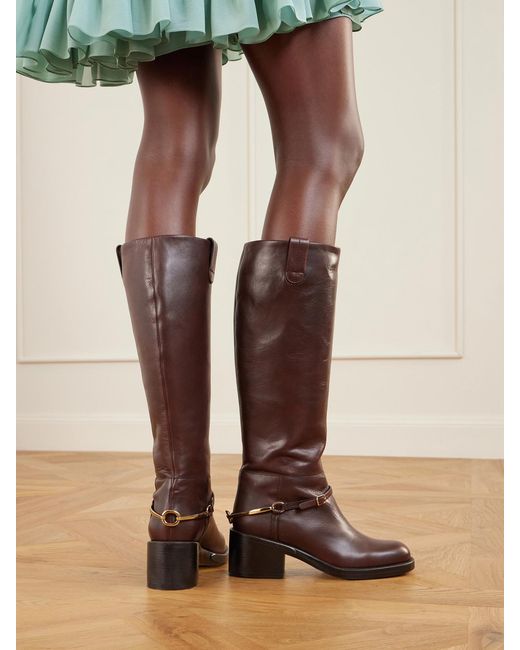 Chloé Brown Dakota Embellished Leather Knee Boots