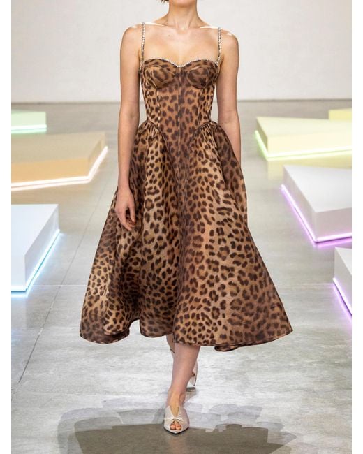 Zimmermann Brown Crush Belted Crystal-Embellished Leopard-Print Linen And Silk-Blend Organza Midi Dress