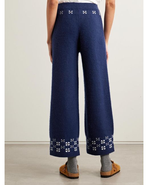 Calle Del Mar Blue Winter Fair Isle Cashmere Wide-Leg Pants