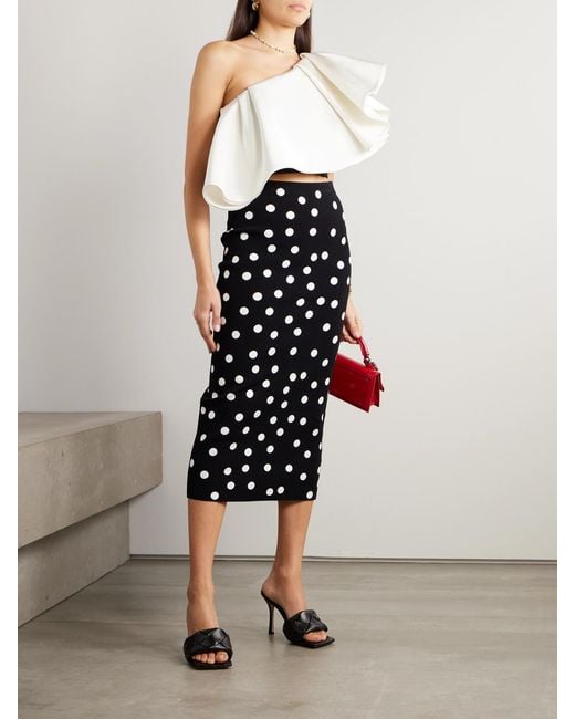 Carolina Herrera White Cropped One-Shoulder Ruffled Silk-Faille Top
