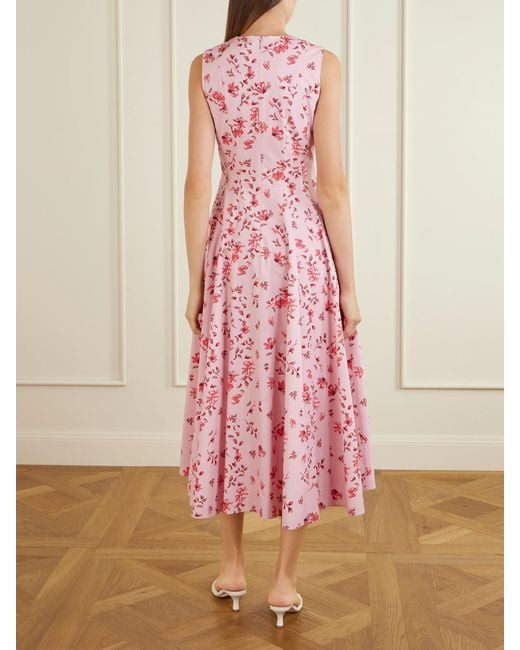 Emilia Wickstead Pink Chelsea Pleated Floral-Print Organic Cotton-Poplin Midi Dress