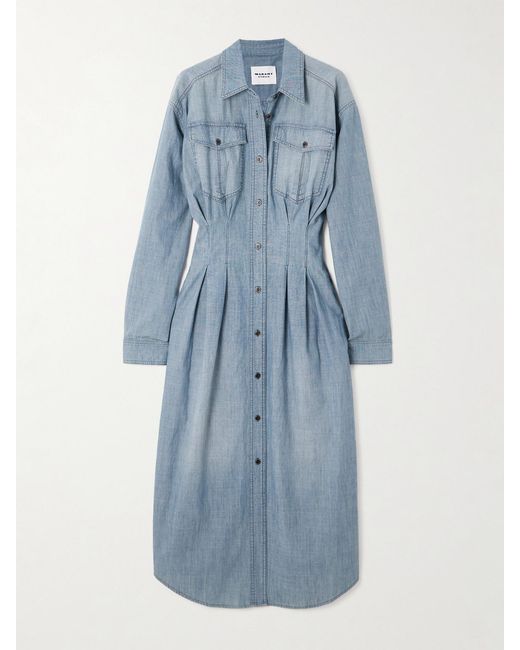 Isabel Marant Blue Nolwen Cotton-Chambray Midi Shirt Dress