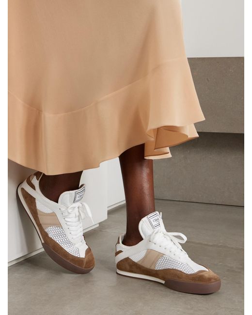 Chloé White Kick Suede, Mesh And Leather Sneakers