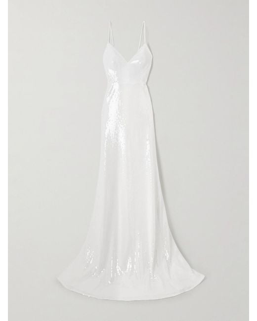 Alex Perry White Bikini Sequined Mesh Gown
