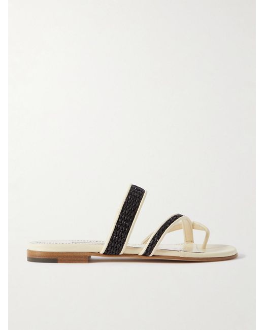Manolo Blahnik Natural Susara Raffia And Leather Sandals