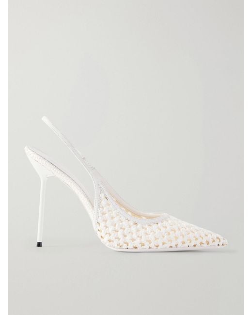 Paris Texas Natural Lidia 105 Leather-Trimmed Straw Slingback Pumps