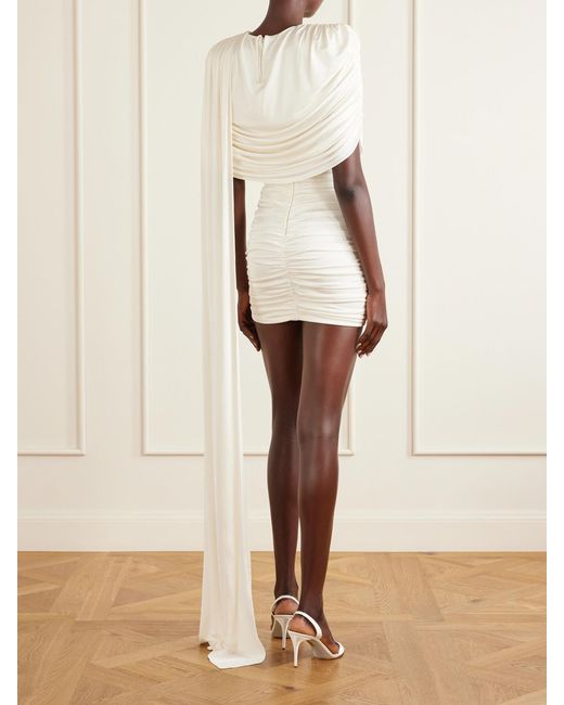 Ilkyaz Ozel White Khara Gathered Satin-Jersey Mini Dress