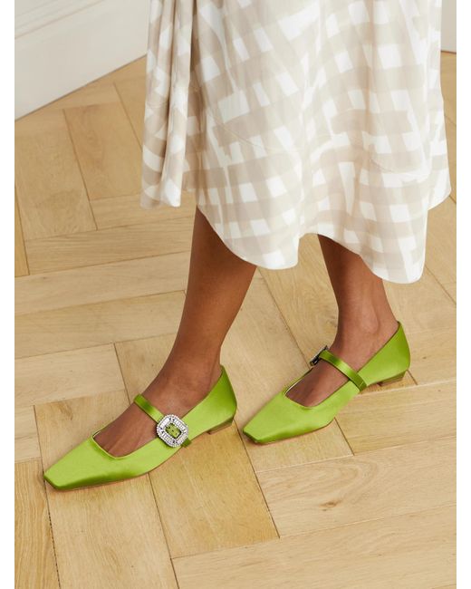 Roger Vivier Green Belle Vivier Mary-Jane-Ballerinas Aus Satin Mit Kristallen