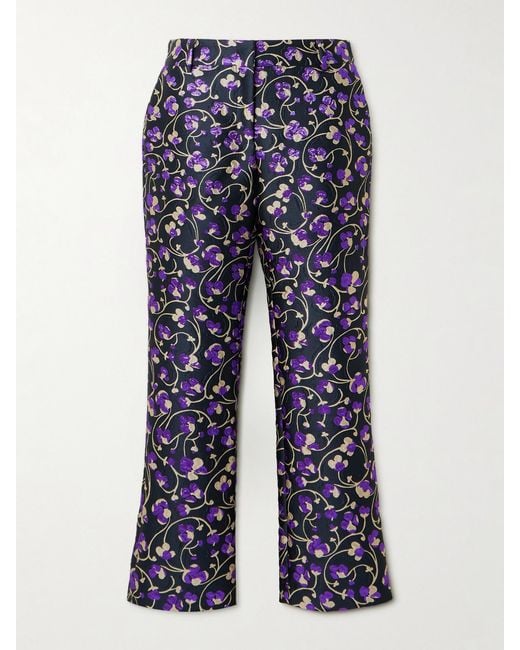LaDoubleJ Blue 24/7 Floral-Brocade Straight-Leg Pants