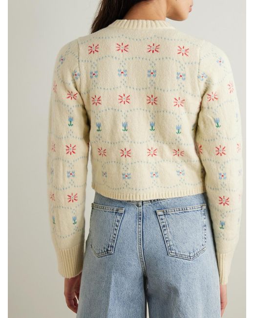 Calle Del Mar Natural Cropped Cashmere And Silk-Blend Jacquard Cardigan