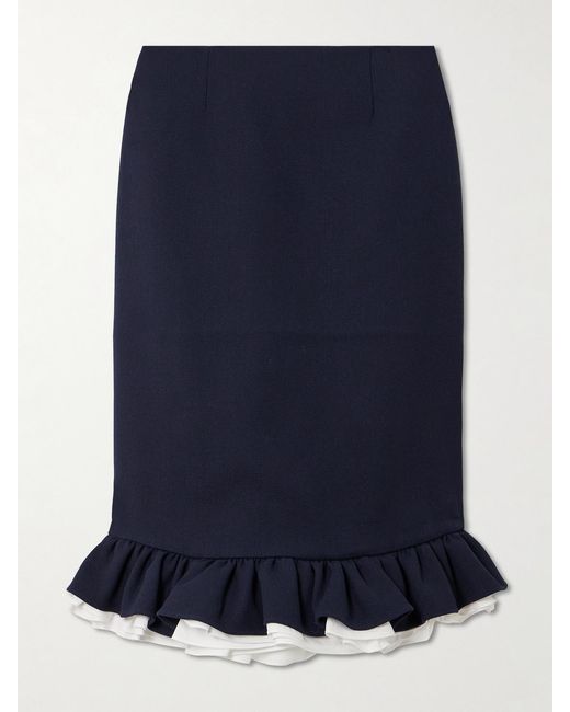 ShuShu/Tong Blue Ruffled Layered Wool-Twill Midi Skirt