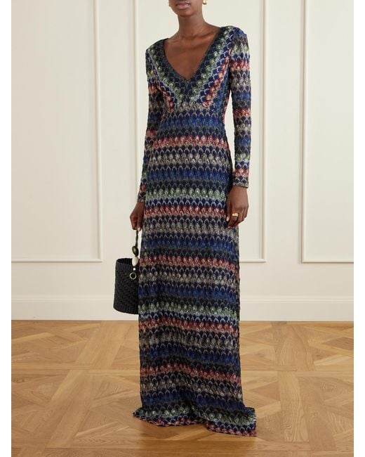 Missoni Blue Embellished Crochet-Knit Midi Dress