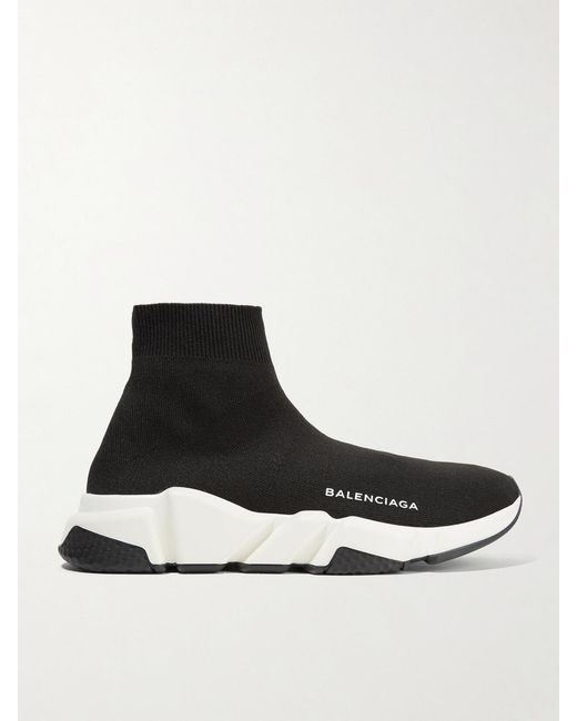 Balenciaga White Speed Logo-Print Stretch-Knit High-Top Sneakers