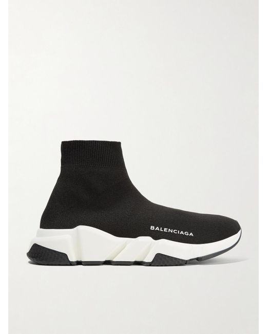 Balenciaga White Speed Logo-Print Stretch-Knit High-Top Sneakers