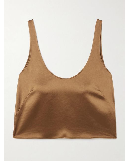 Leset Brown Barb Scoop Cropped Washed-Satin Tank