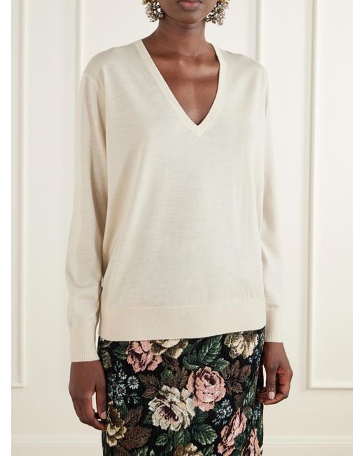 Dries Van Noten White Ribbed Merino Wool Sweater