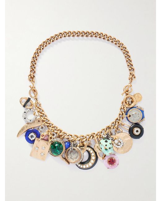 Maison Mayle Metallic Cornucopia-Plated, Crystal And Enamel Necklace