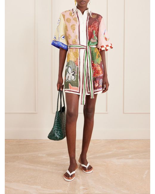 ALÉMAIS Multicolor Tangible Love Belted Printed Linen Mini Dress