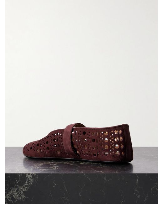 Alaïa Brown Laser-Cut Suede Ballet Flats