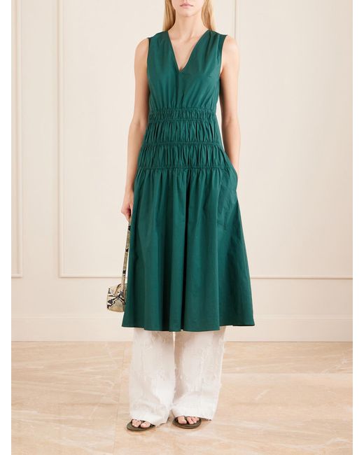 Proenza Schouler Green Loren Shirred Cotton-Blend Poplin Midi Dress