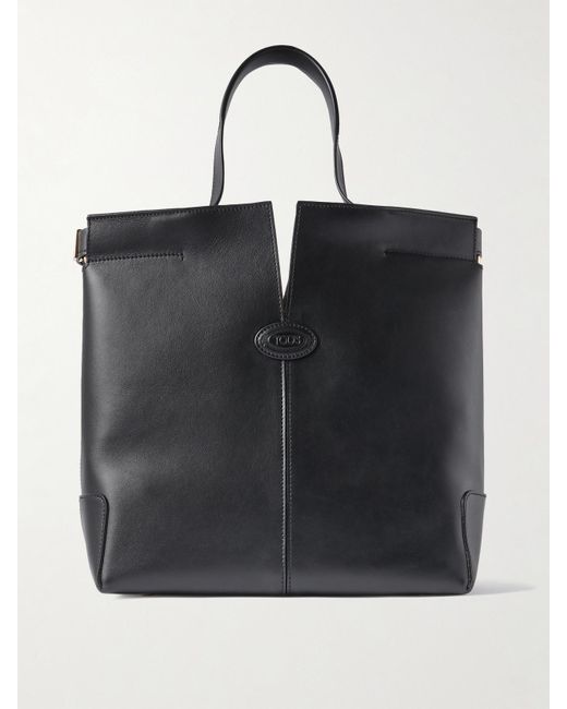 Tod's Black Di Bag Folio Small Embossed Leather Tote