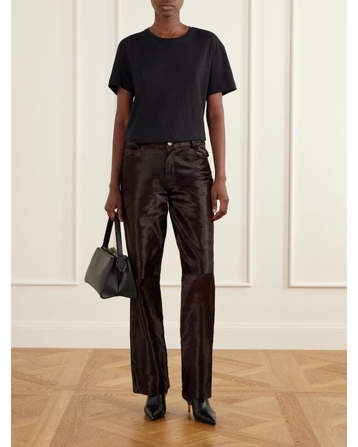 Nour Hammour Brown Kitty Mid-Rise Calf Hair Wide-Leg Pants