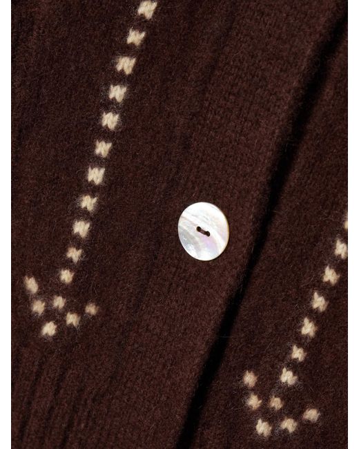 Calle Del Mar Brown Intarsia-Knit Cashmere Cardigan