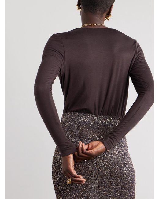 Sergio Hudson Black Stretch-Bamboo Viscose Jersey And Tulle Bodysuit