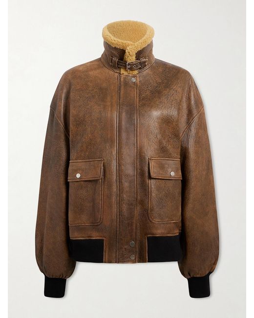 Khaite Brown Sandor Shearling-Trimmed Leather Jacket