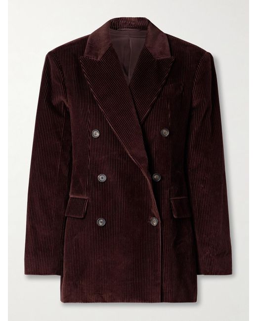 Brunello Cucinelli Purple Oversized Double-Breasted Cotton-Corduroy Blazer