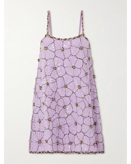 LaDoubleJ Purple Sedgewick Embellished Crepe De Chine Mini Dress