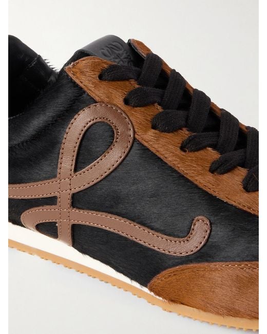 Loewe Brown Ballet Runner 2.0 Logo-Appliquéd Calf Hair And Leather Sneakers