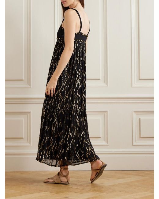 Alix Of Bohemia Black Victoria Twilight Mist Embellished Crotchet-Trimmed Fil Coupé-Voile Midi Dress