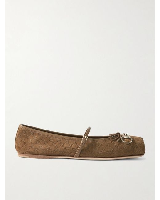 Gucci White Horsebit-Detailed Suede Ballet Flats