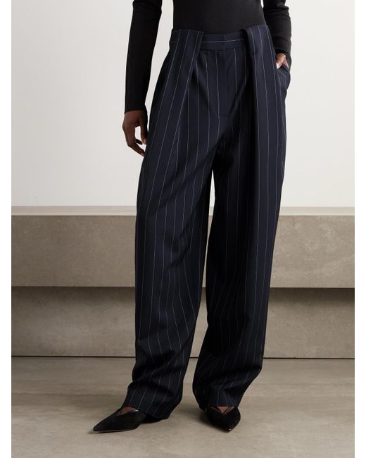 Stella McCartney Blue Mehrlagige Hose Mit Weitem Bein Aus Einer Wollmischung Mit Nadelstreifen