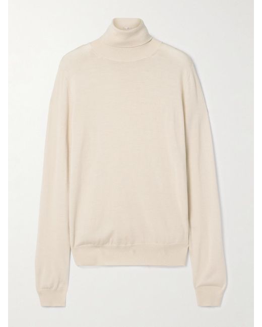 The Row Natural Heva Wool-Jersey Turtleneck Sweater