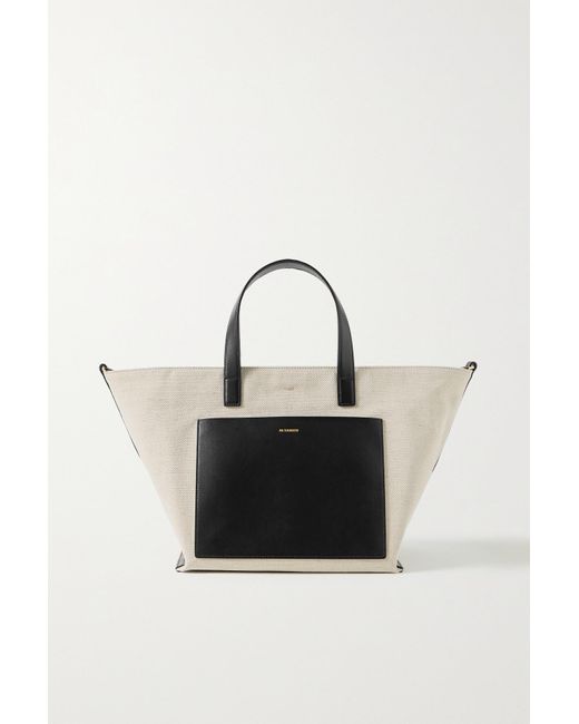 Jil Sander Wander Small Leather-trimmed Canvas Tote in Natural | Lyst ...