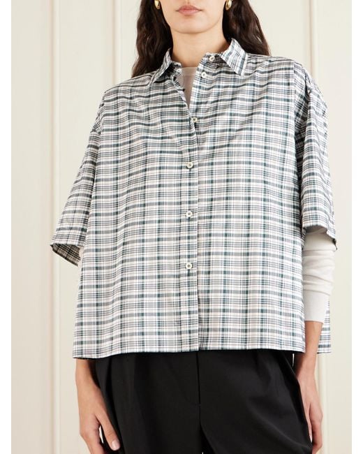 Jil Sander Blue Verkürztes Hemd Aus Einer Seidenmischung Mit Karomuster