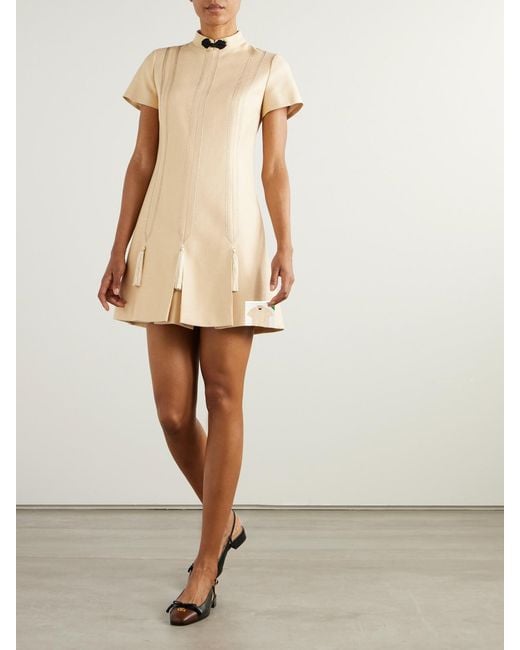 Valentino Garavani Natural Tasseled Embroidered Woven Mini Dress