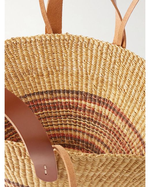Muuñ Natural Pacha Striped Leather-Trimmed Raffia Tote
