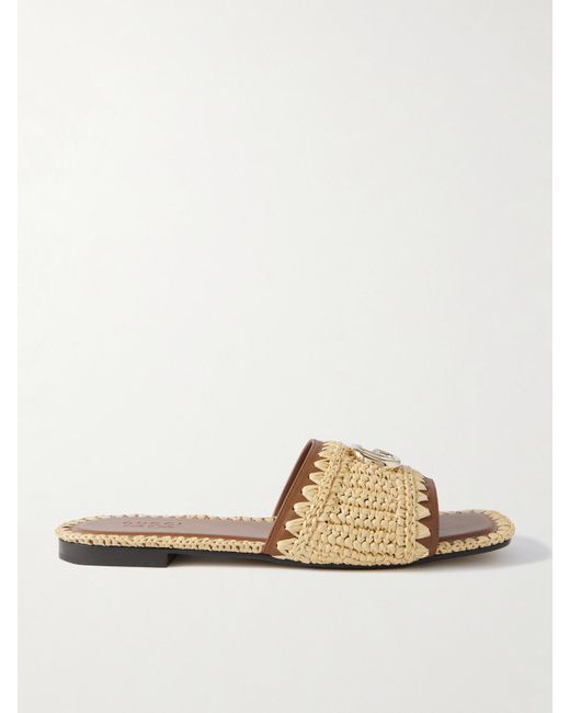 Gucci White Marmont Gg Leather And Raffia Slides