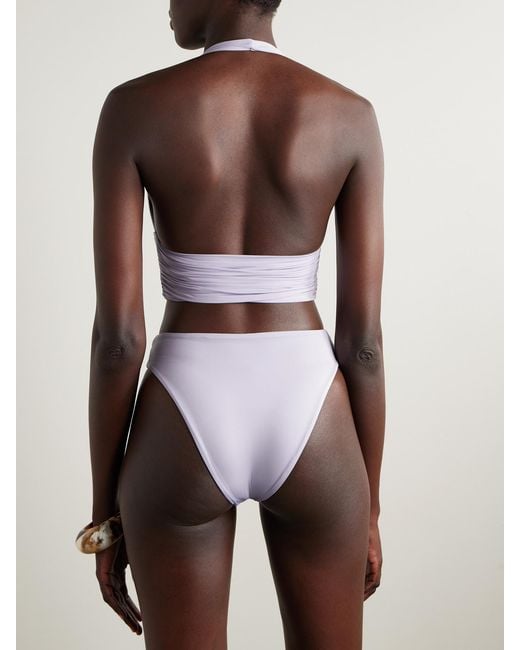 Maygel Coronel White Vives Appliquéd Ruched Halterneck Bikini