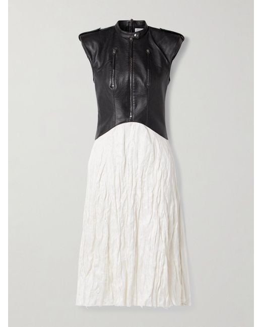 Gabriela Hearst White Athena Paneled Leather And Crinkled Silk-Blend Twill Midi Dress