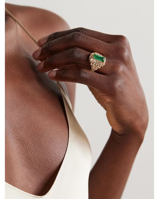 Suzanne Kalan Metallic 18-Karat, Diamond And Emerald Ring