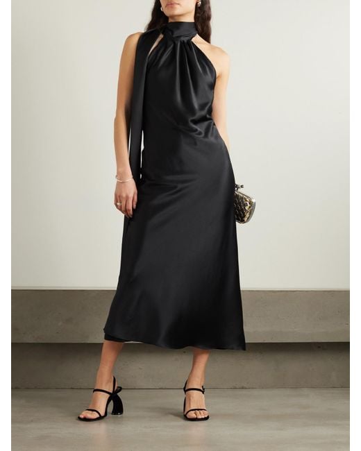 Max Mara Black Moli Rückenfreies Neckholder-Midikleid Aus Satin Mit Raffungen