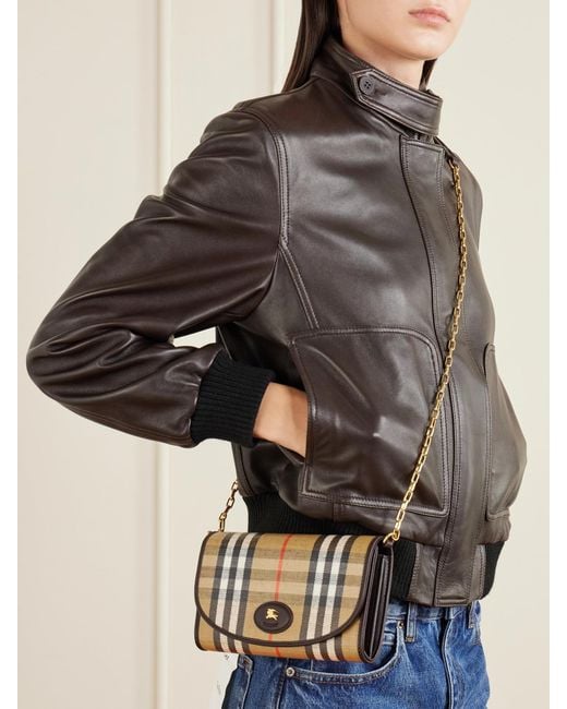 Burberry Natural Leather-Trimmed Checked Coated-Canvas Clutch