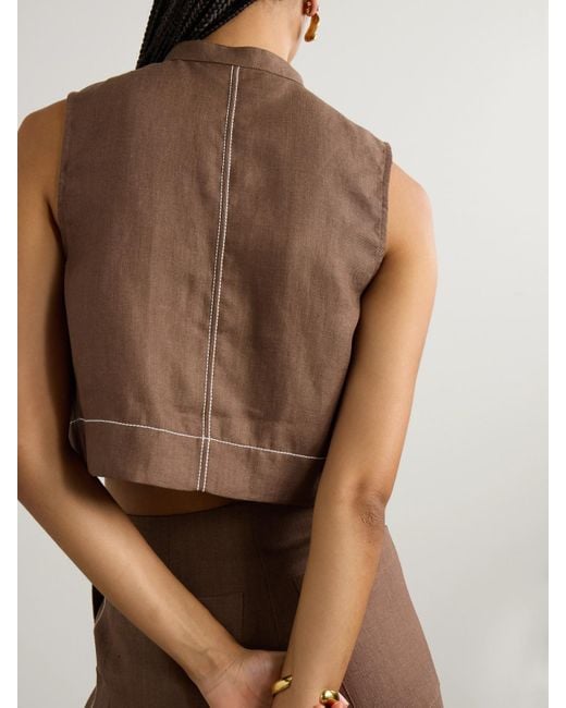 Bondi Born Brown Varenna Verkürzte Weste Aus Bioleinen Mit Fischgratmuster