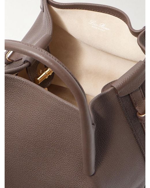 Loro Piana Brown Bale Small Canvas-Trimmed Textured-Leather Tote