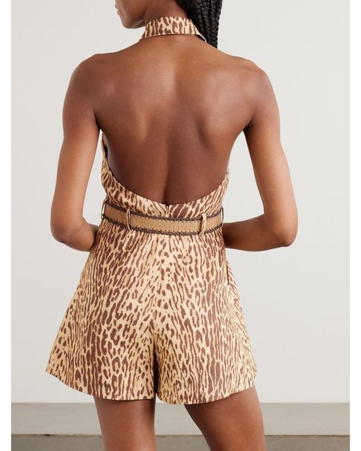 Combi-Short En Lin À Imprimé Léopard, Ceinture Et Plis Cascadian Zimmermann en coloris Natural